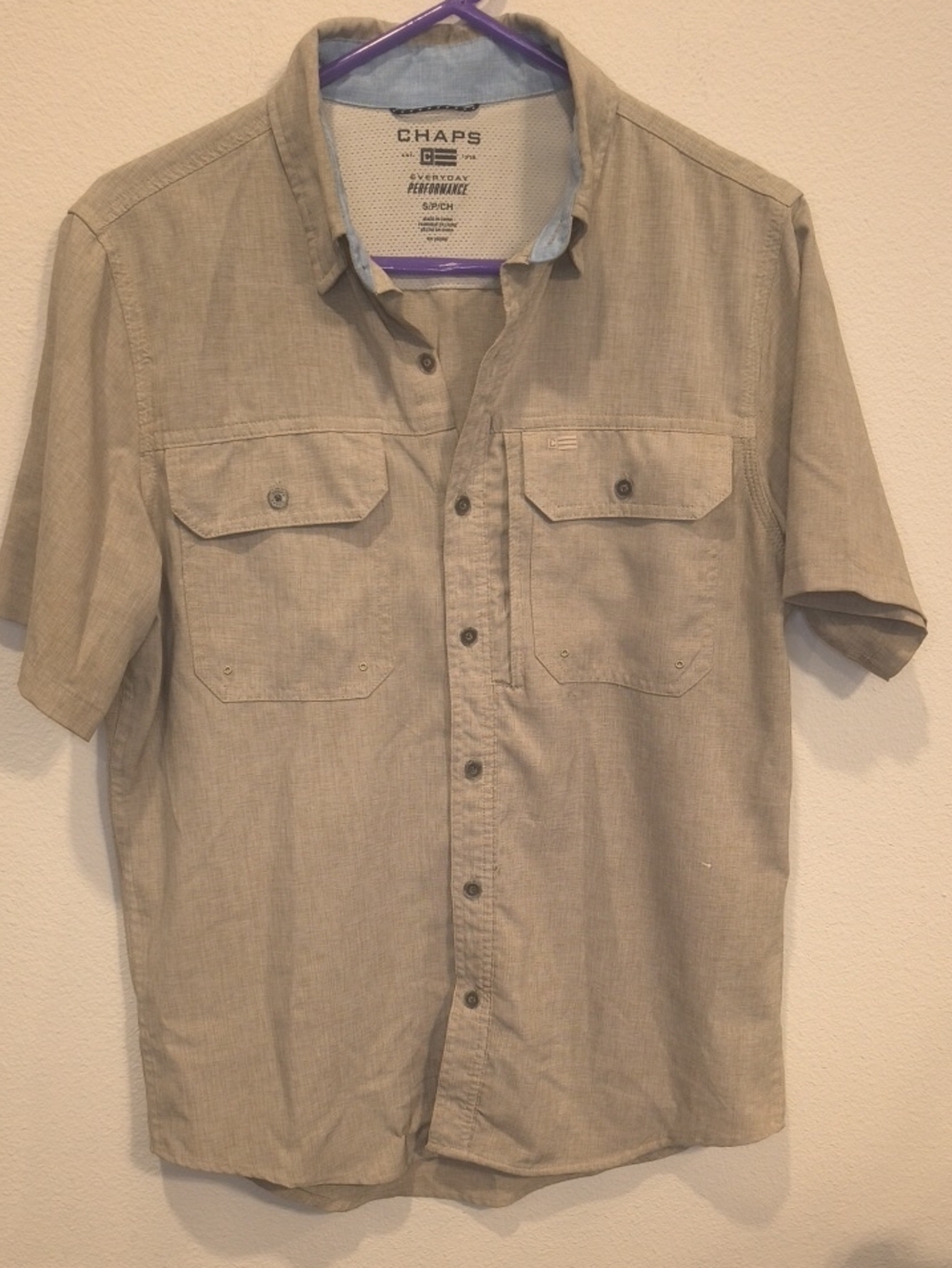 Chaps Men's Short-Sleeve Button-Down Shirt — Khaki Performance Outdoors Small
